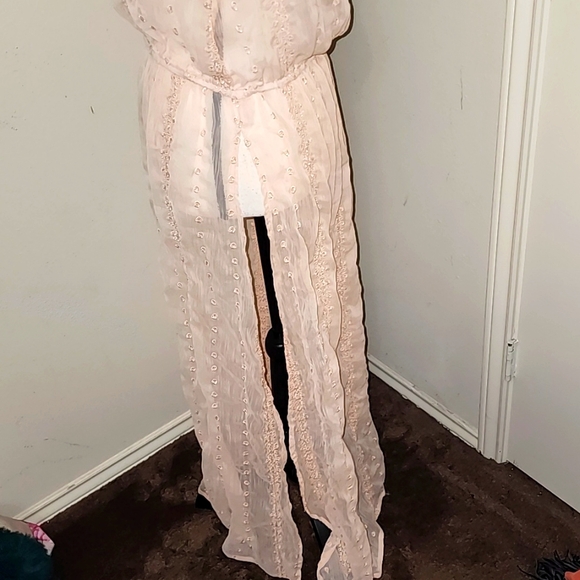 "ARCHEOLOGIE" PEACH SHEER EMBROIDERED MAXI TUNIC TOP SZ UK 12 (US 8) - Picture 5 of 10